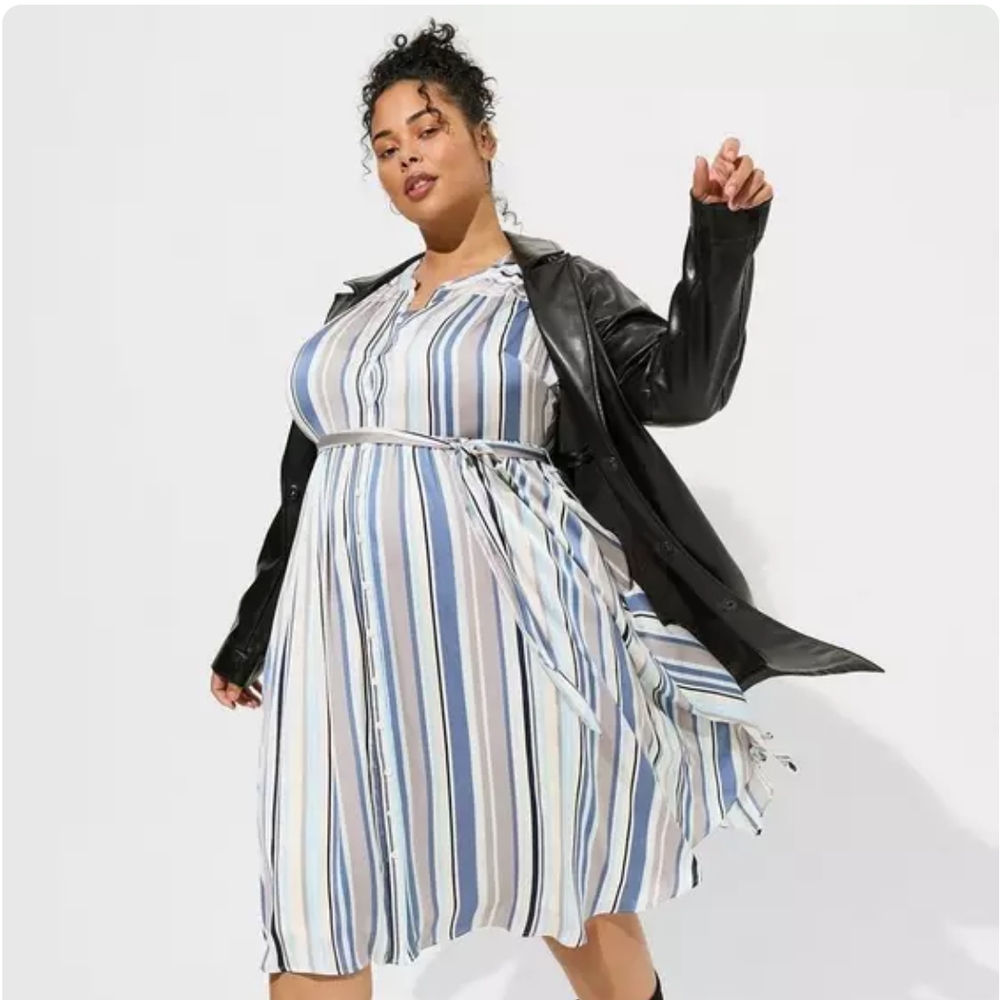 Torrid Blue and Gray Wrap Sundress with Tie Front